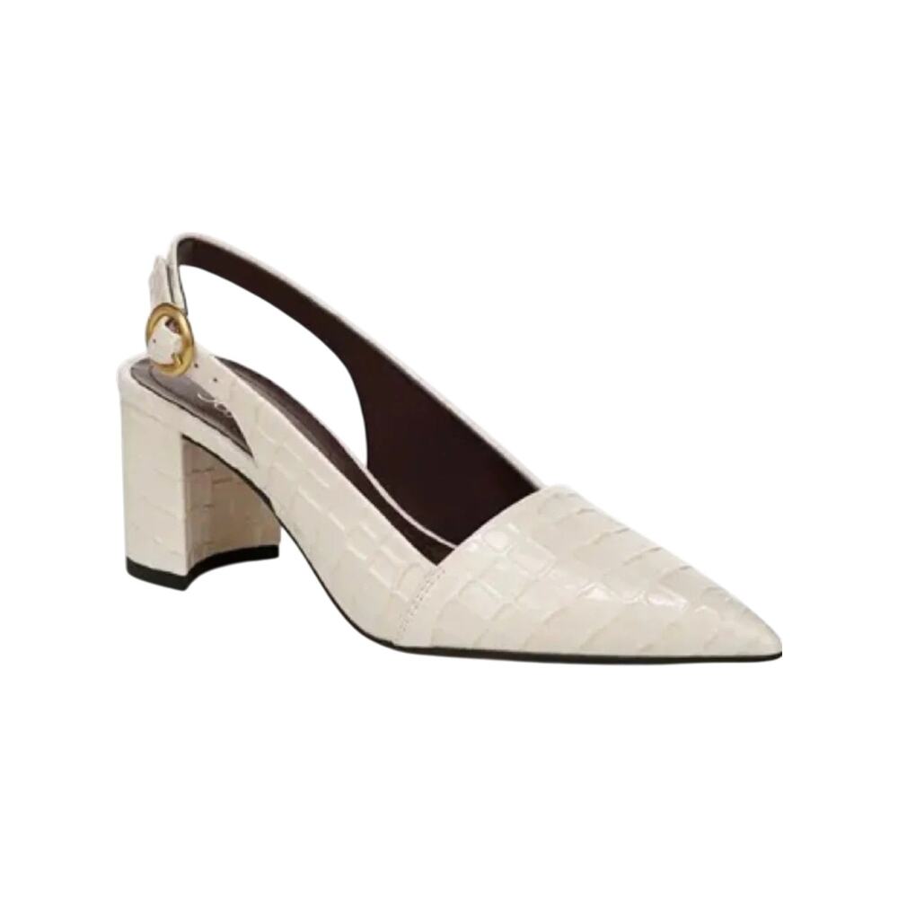 Franco Sarto Trista Cream Croc Embossed Block Heel Pumps Women’s 7 Slingback